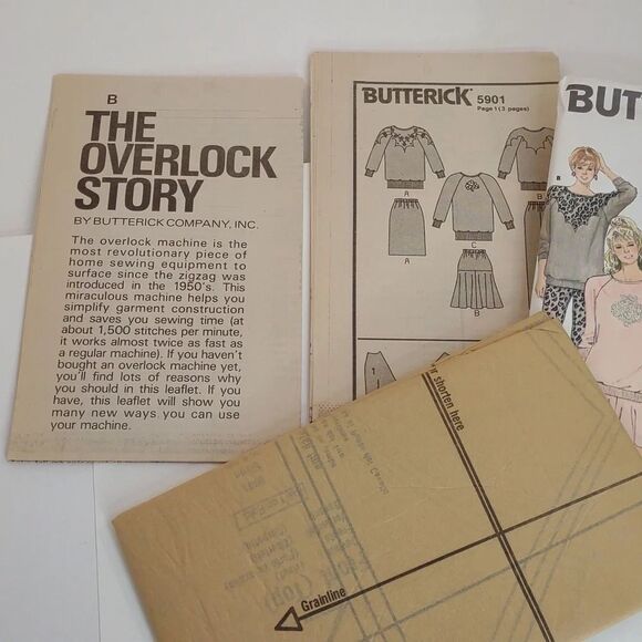 Vintage 80s Butterick Pattern 5901 Uncut Sweatshirt Skirt Pants 6 8 10 - Picture 6 of 9